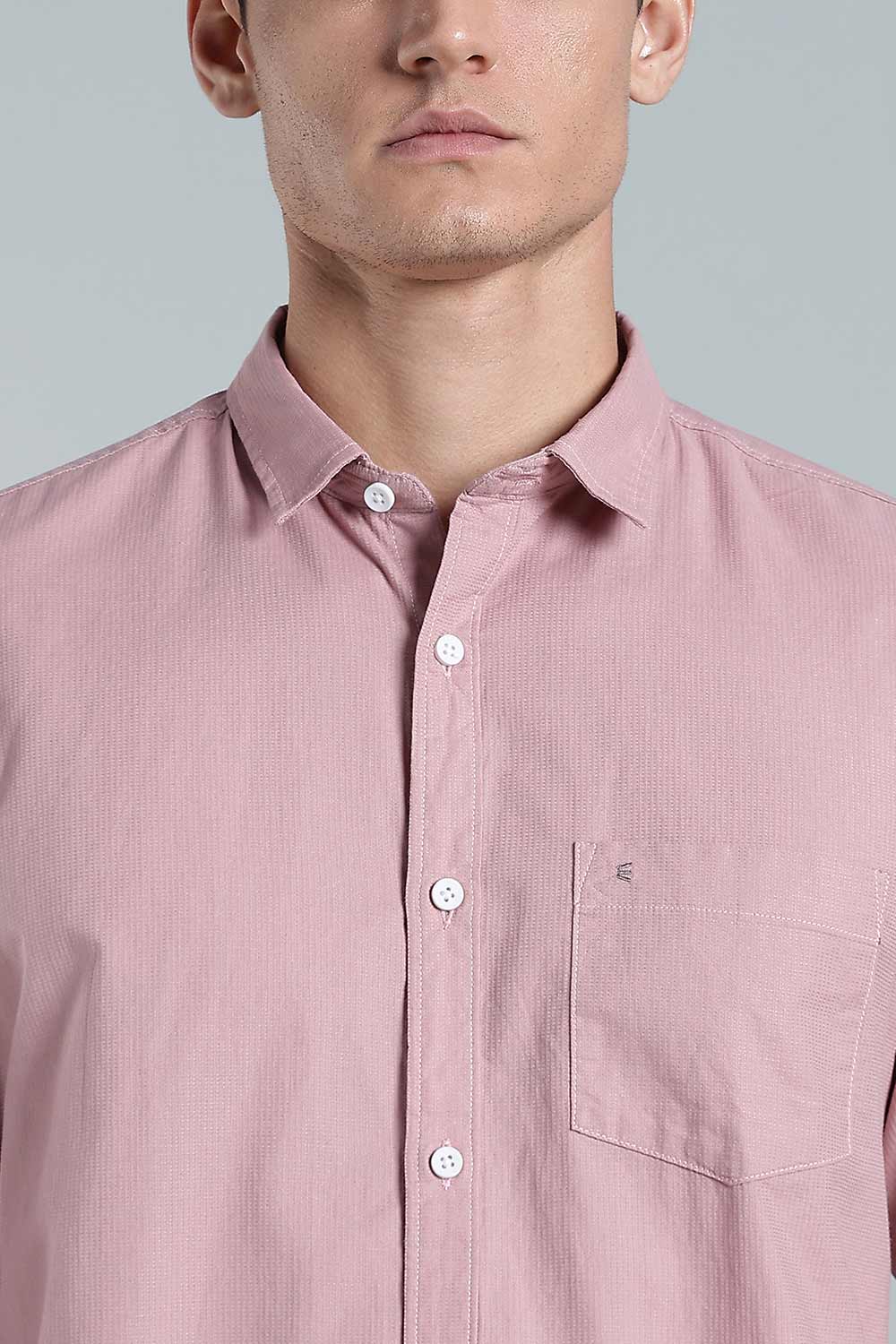 Enhance Men’s Solid Cotton Casual Shirt – Full Sleeves, Patch Pocket & Button Placket - Dark Pink - SA14