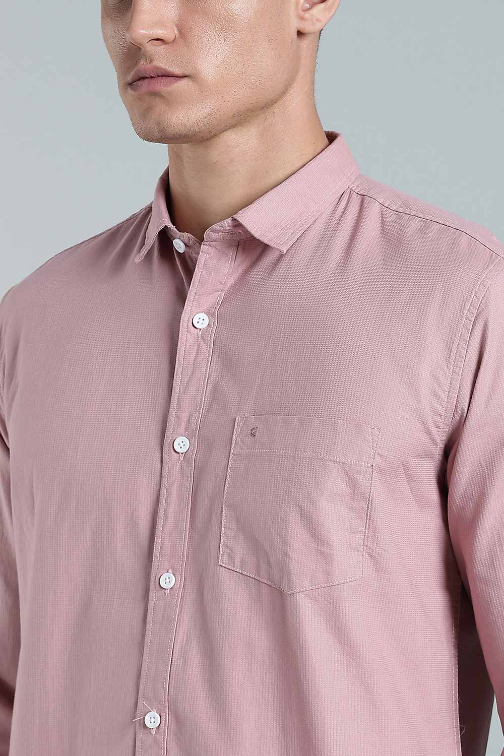 Enhance Men’s Solid Cotton Casual Shirt – Full Sleeves, Patch Pocket & Button Placket - Dark Pink - SA14