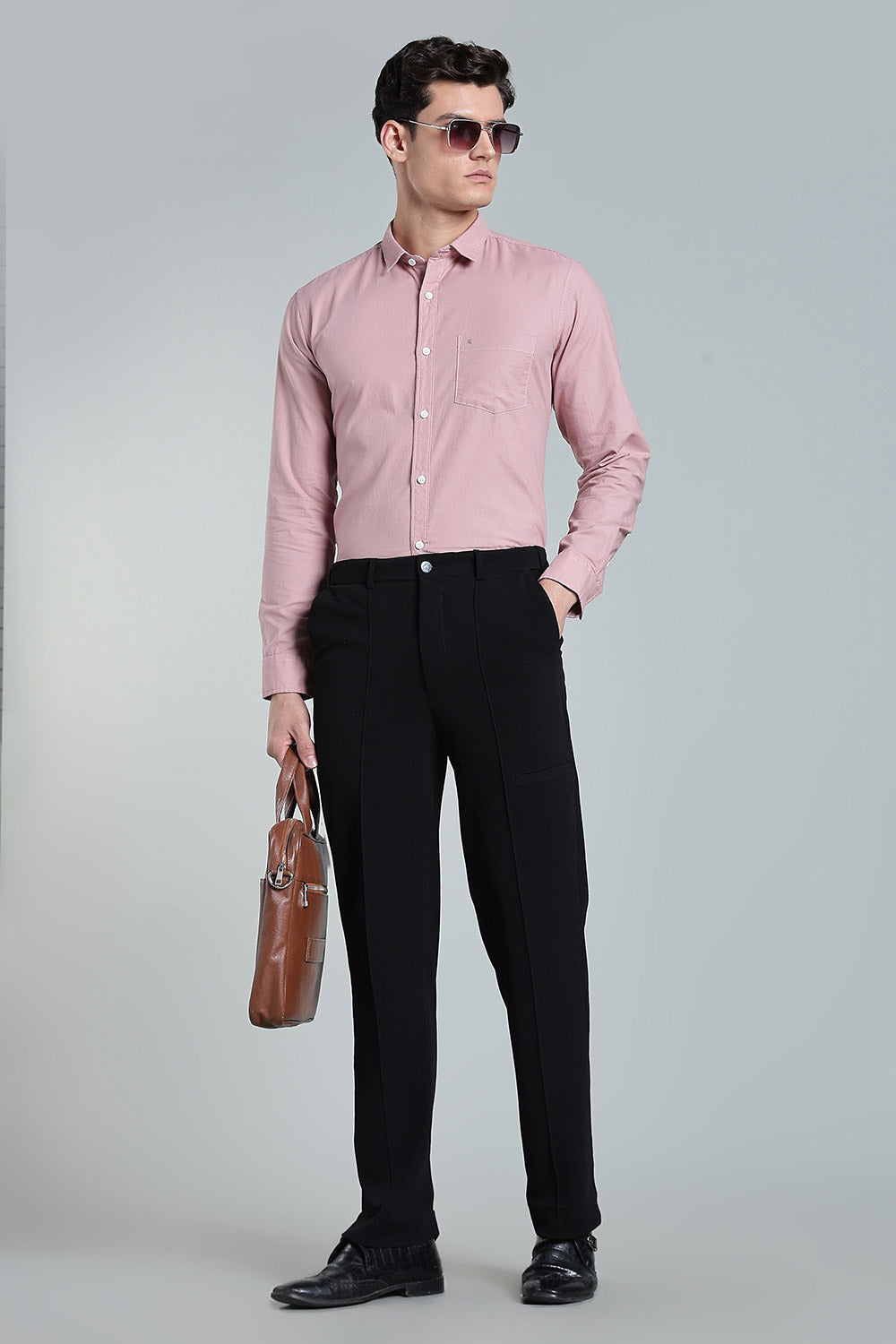 Enhance Men’s Solid Cotton Casual Shirt – Full Sleeves, Patch Pocket & Button Placket - Dark Pink - SA14