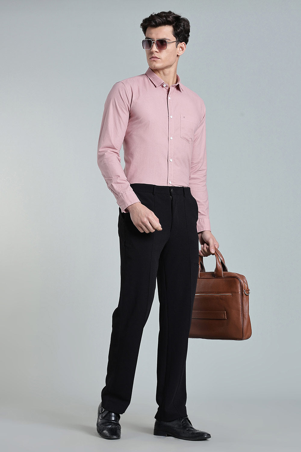 Enhance Men’s Solid Cotton Casual Shirt – Full Sleeves, Patch Pocket & Button Placket - Dark Pink - SA14