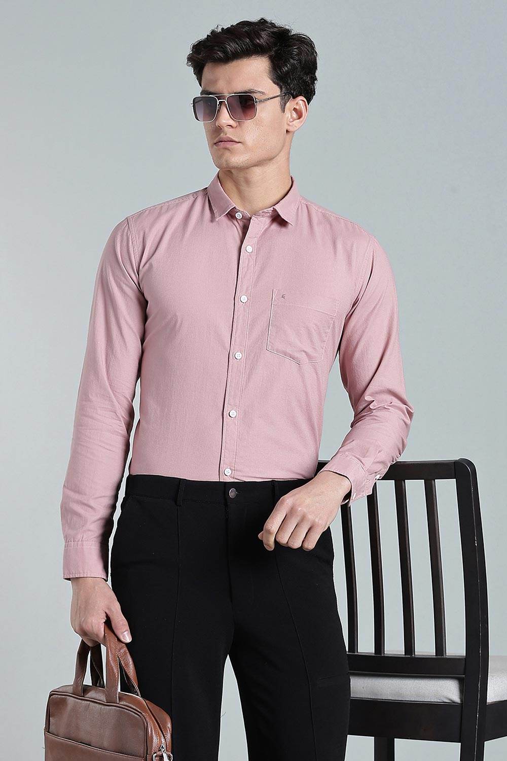 Enhance Men’s Solid Cotton Casual Shirt – Full Sleeves, Patch Pocket & Button Placket - Dark Pink - SA14 - Naidu Hall Family Store