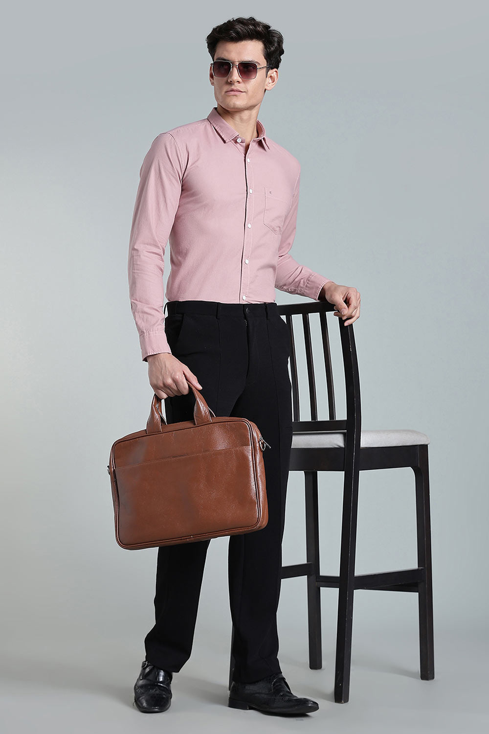 Enhance Men’s Solid Cotton Casual Shirt – Full Sleeves, Patch Pocket & Button Placket - Dark Pink - SA14