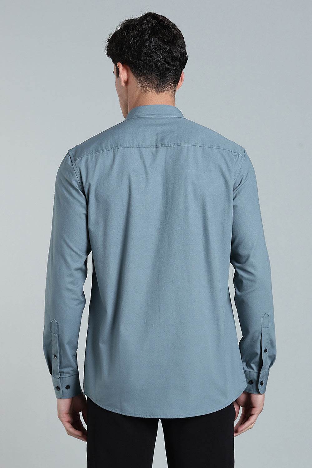 Enhance Men’s Solid Cotton Casual Shirt – Full Sleeves, Patch Pocket & Button Placket - Dark Grey - SA12 - Naidu Hall Family Store