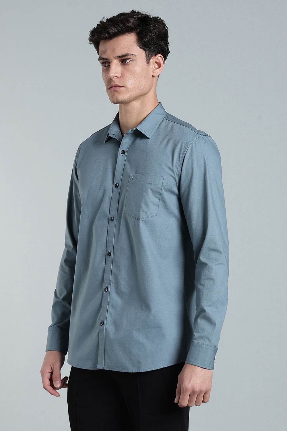 Enhance Men’s Solid Cotton Casual Shirt – Full Sleeves, Patch Pocket & Button Placket - Dark Grey - SA12 - Naidu Hall Family Store