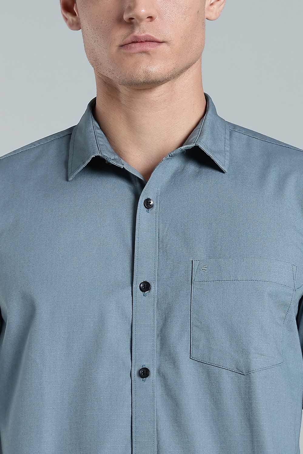 Enhance Men’s Solid Cotton Casual Shirt – Full Sleeves, Patch Pocket & Button Placket - Dark Grey - SA12 - Naidu Hall Family Store