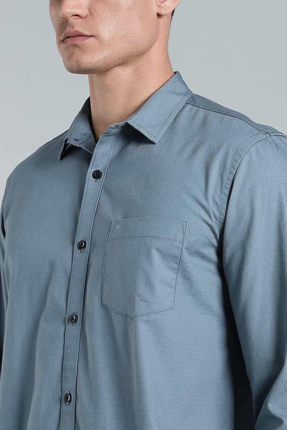 Enhance Men’s Solid Cotton Casual Shirt – Full Sleeves, Patch Pocket & Button Placket - Dark Grey - SA12 - Naidu Hall Family Store