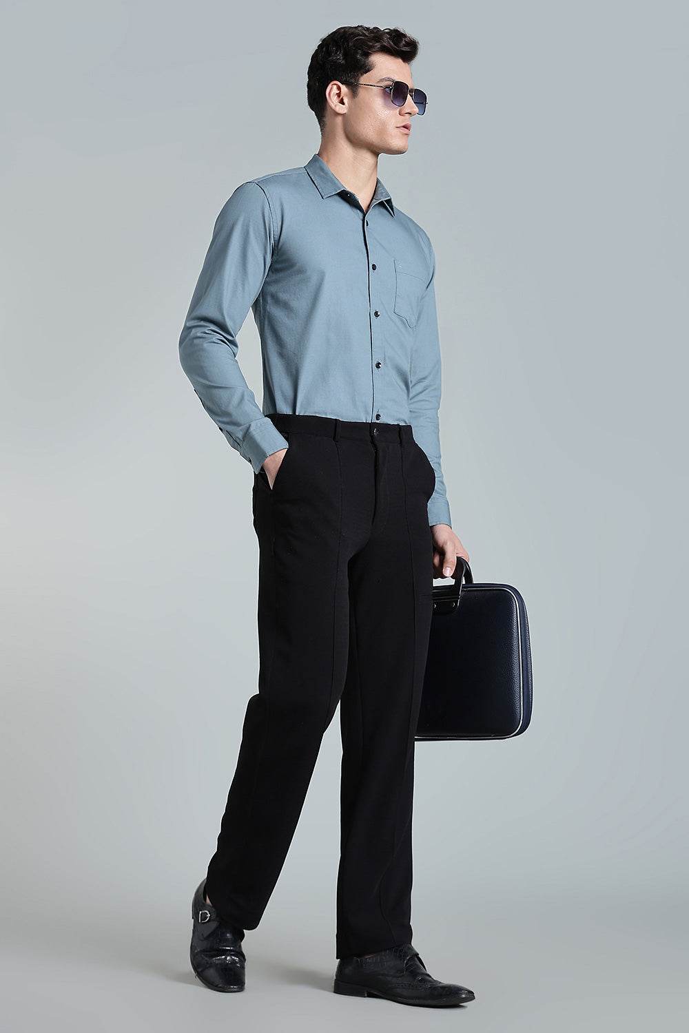 Enhance Men’s Solid Cotton Casual Shirt – Full Sleeves, Patch Pocket & Button Placket - Dark Grey - SA12 - Naidu Hall Family Store