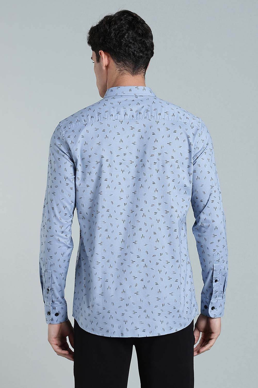 Enhance Men’s Printed Cotton Casual Shirt – Full Sleeves with Button Cuffs & Patch Pocket - Blue - SA10 - Naidu Hall Family Store