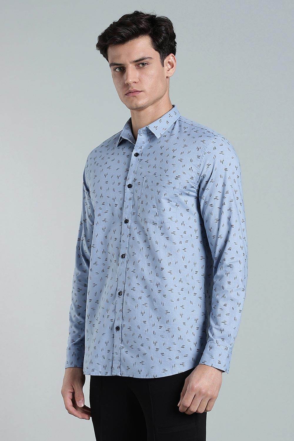 Enhance Men’s Printed Cotton Casual Shirt – Full Sleeves with Button Cuffs & Patch Pocket - Blue - SA10 - Naidu Hall Family Store