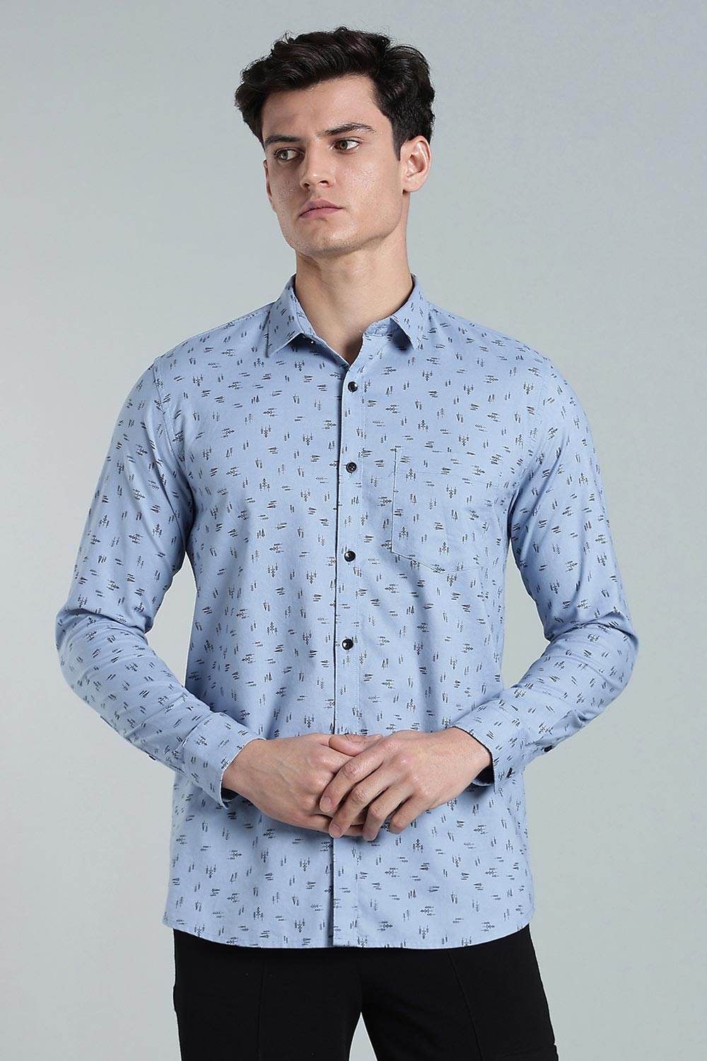 Enhance Men’s Printed Cotton Casual Shirt – Full Sleeves with Button Cuffs & Patch Pocket - Blue - SA10 - Naidu Hall Family Store