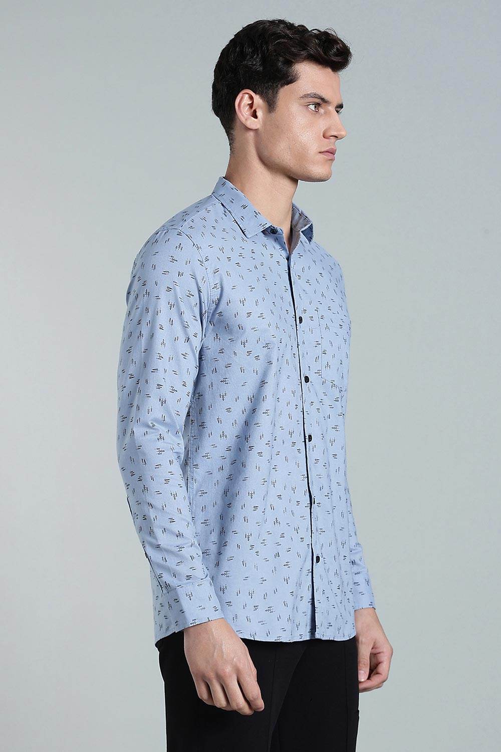 Enhance Men’s Printed Cotton Casual Shirt – Full Sleeves with Button Cuffs & Patch Pocket - Blue - SA10 - Naidu Hall Family Store