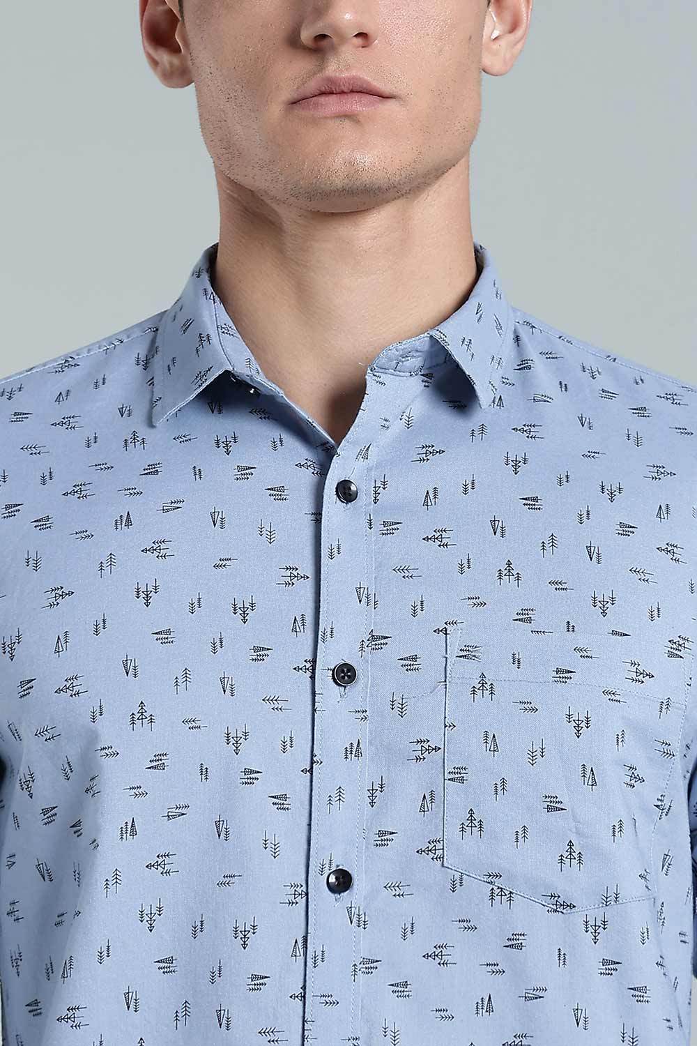 Enhance Men’s Printed Cotton Casual Shirt – Full Sleeves with Button Cuffs & Patch Pocket - Blue - SA10 - Naidu Hall Family Store