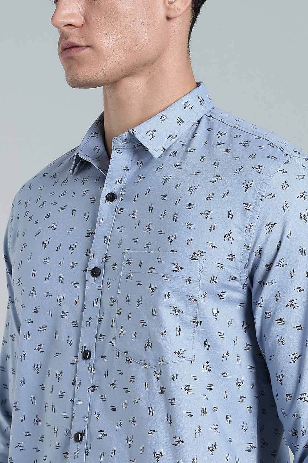 Enhance Men’s Printed Cotton Casual Shirt – Full Sleeves with Button Cuffs & Patch Pocket - Blue - SA10 - Naidu Hall Family Store