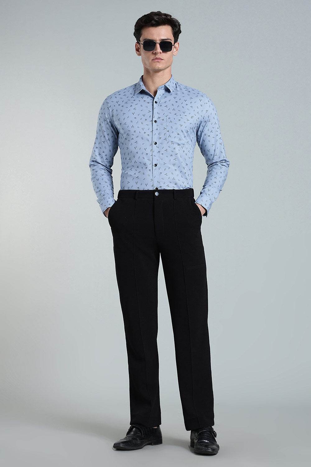 Enhance Men’s Printed Cotton Casual Shirt – Full Sleeves with Button Cuffs & Patch Pocket - Blue - SA10 - Naidu Hall Family Store