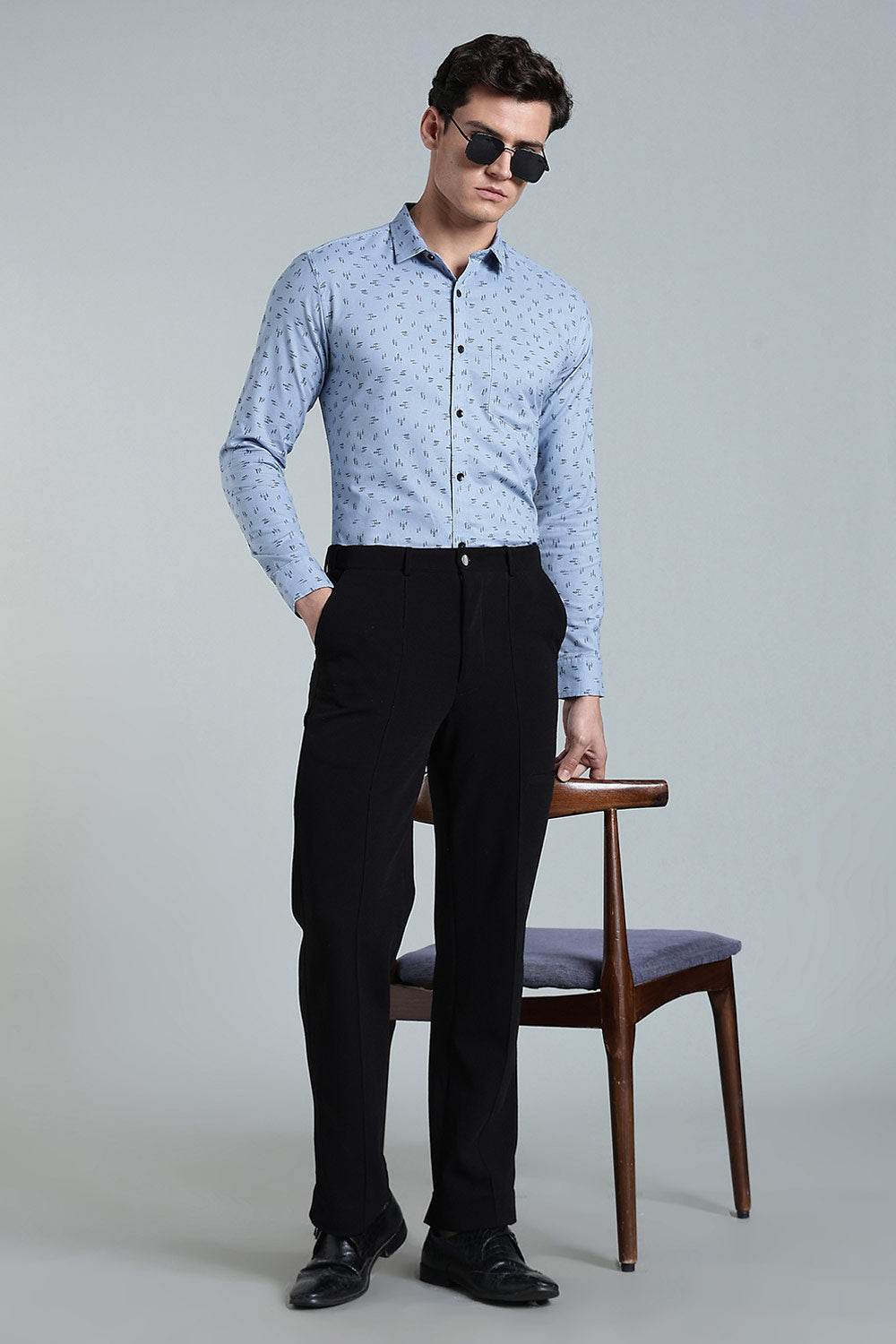 Enhance Men’s Printed Cotton Casual Shirt – Full Sleeves with Button Cuffs & Patch Pocket - Blue - SA10 - Naidu Hall Family Store