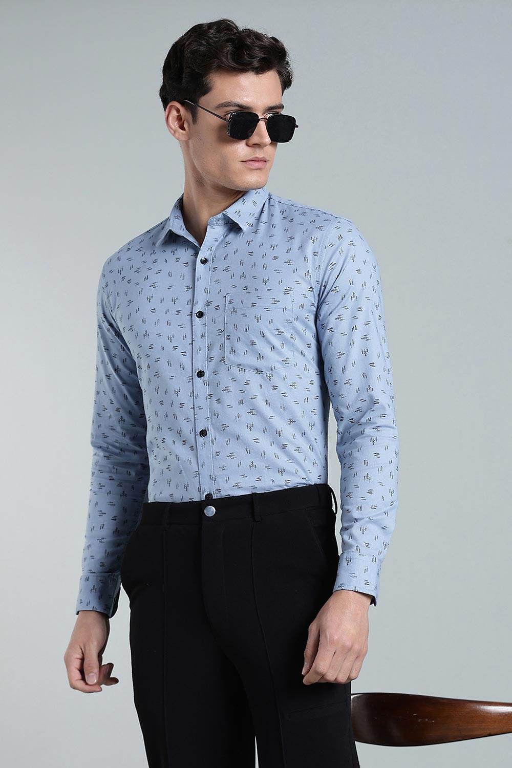 Enhance Men’s Printed Cotton Casual Shirt – Full Sleeves with Button Cuffs & Patch Pocket - Blue - SA10 - Naidu Hall Family Store