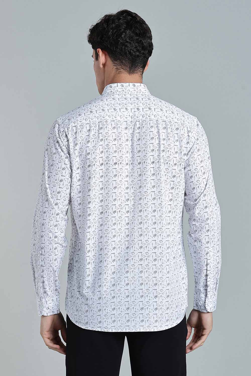 Enhance Men’s Printed Cotton Casual Shirt – Full Sleeves with Button Cuffs & Patch Pocket - White - SA09