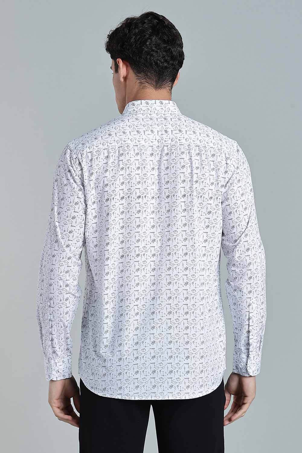 Enhance Men’s Printed Cotton Casual Shirt – Full Sleeves with Button Cuffs & Patch Pocket - White - SA09 - Naidu Hall Family Store