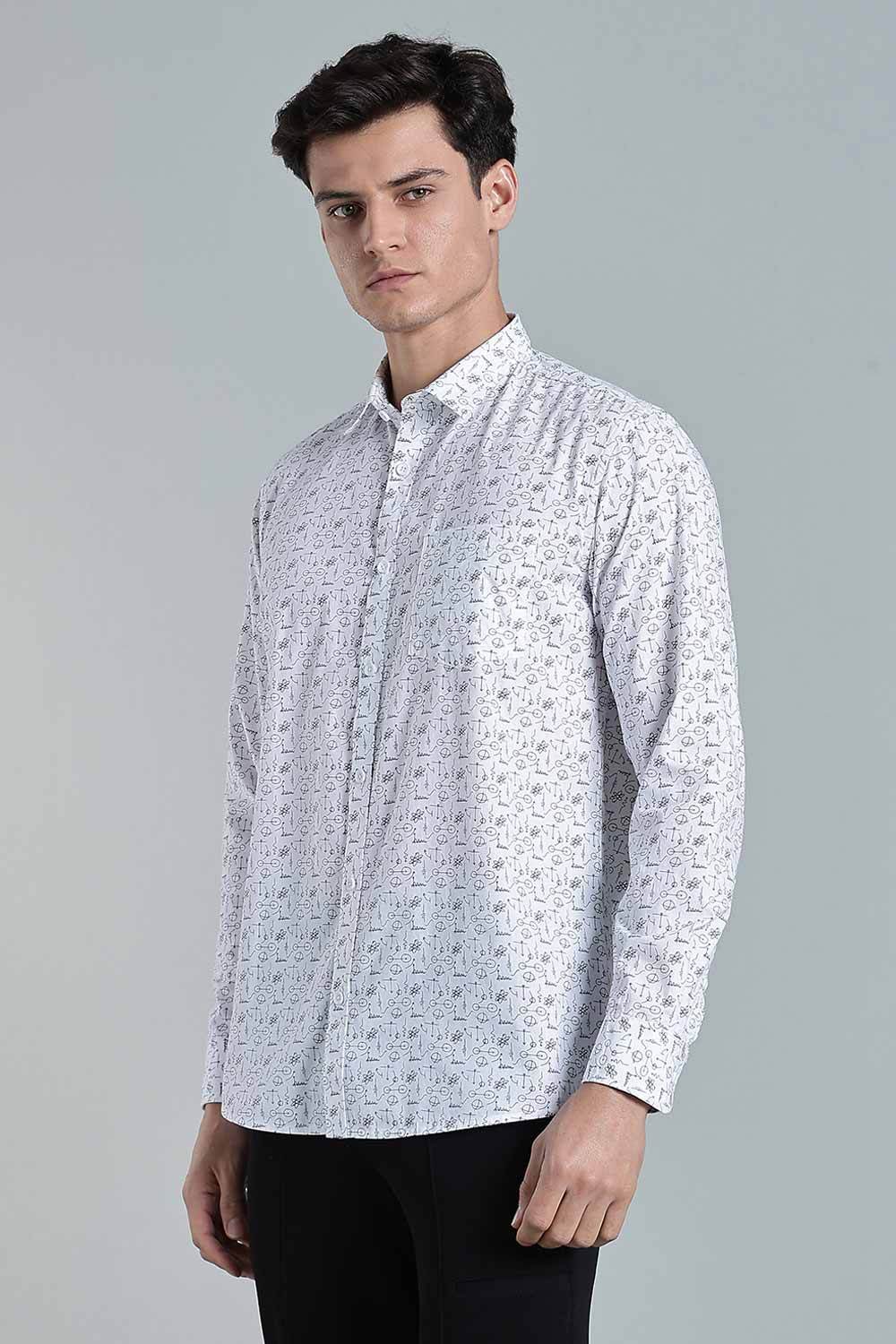 Enhance Men’s Printed Cotton Casual Shirt – Full Sleeves with Button Cuffs & Patch Pocket - White - SA09 - Naidu Hall Family Store