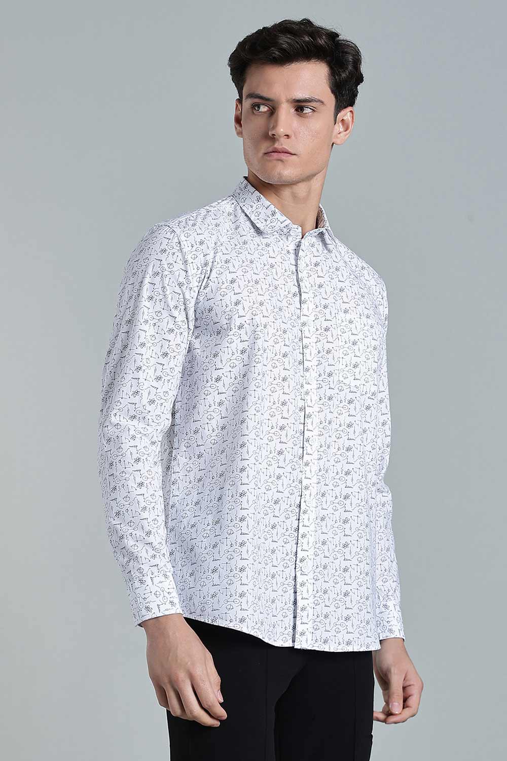 Enhance Men’s Printed Cotton Casual Shirt – Full Sleeves with Button Cuffs & Patch Pocket - White - SA09