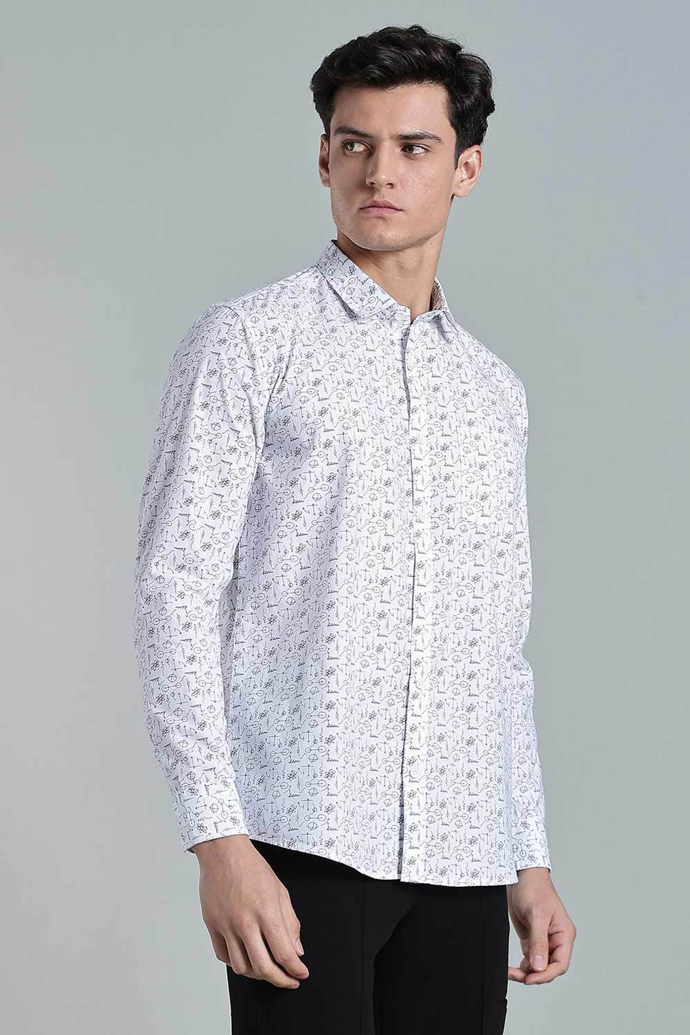 Enhance Men’s Printed Cotton Casual Shirt – Full Sleeves with Button Cuffs & Patch Pocket - White - SA09 - Naidu Hall Family Store
