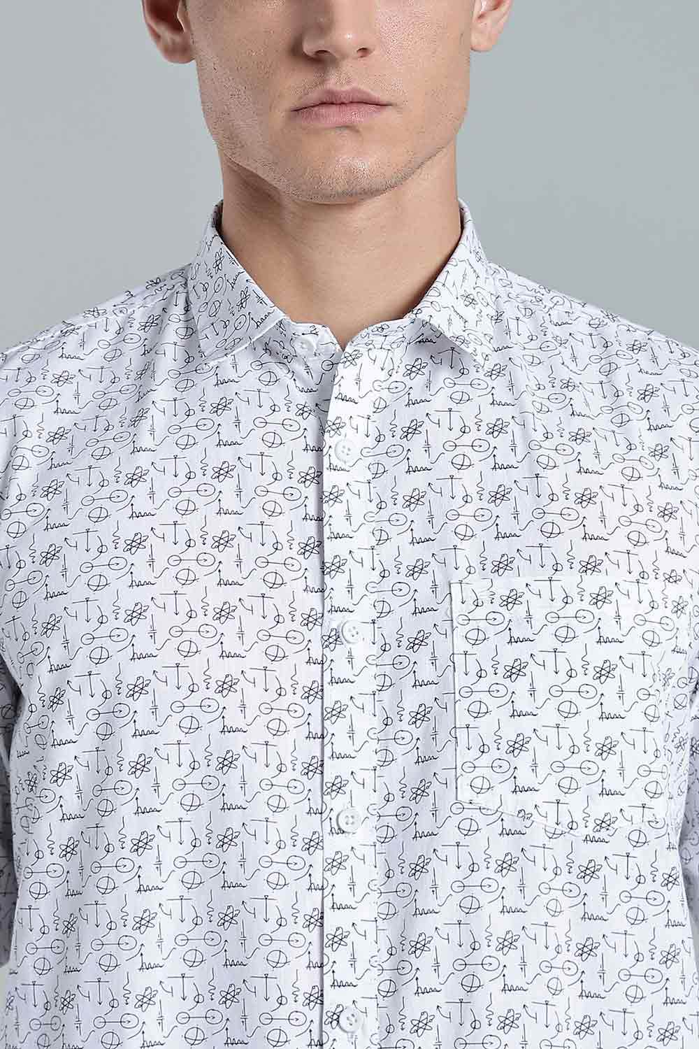 Enhance Men’s Printed Cotton Casual Shirt – Full Sleeves with Button Cuffs & Patch Pocket - White - SA09 - Naidu Hall Family Store