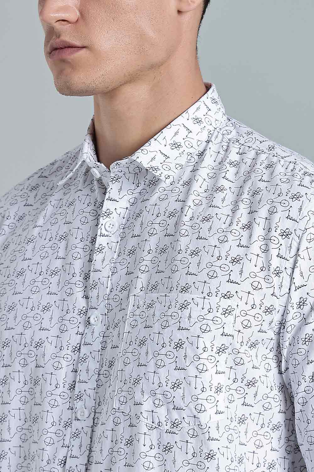 Enhance Men’s Printed Cotton Casual Shirt – Full Sleeves with Button Cuffs & Patch Pocket - White - SA09