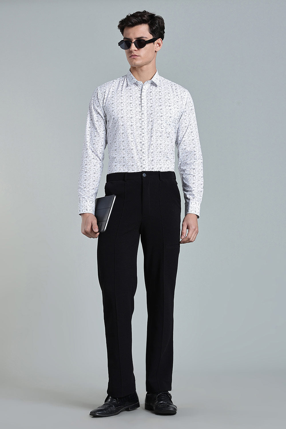 Enhance Men’s Printed Cotton Casual Shirt – Full Sleeves with Button Cuffs & Patch Pocket - White - SA09