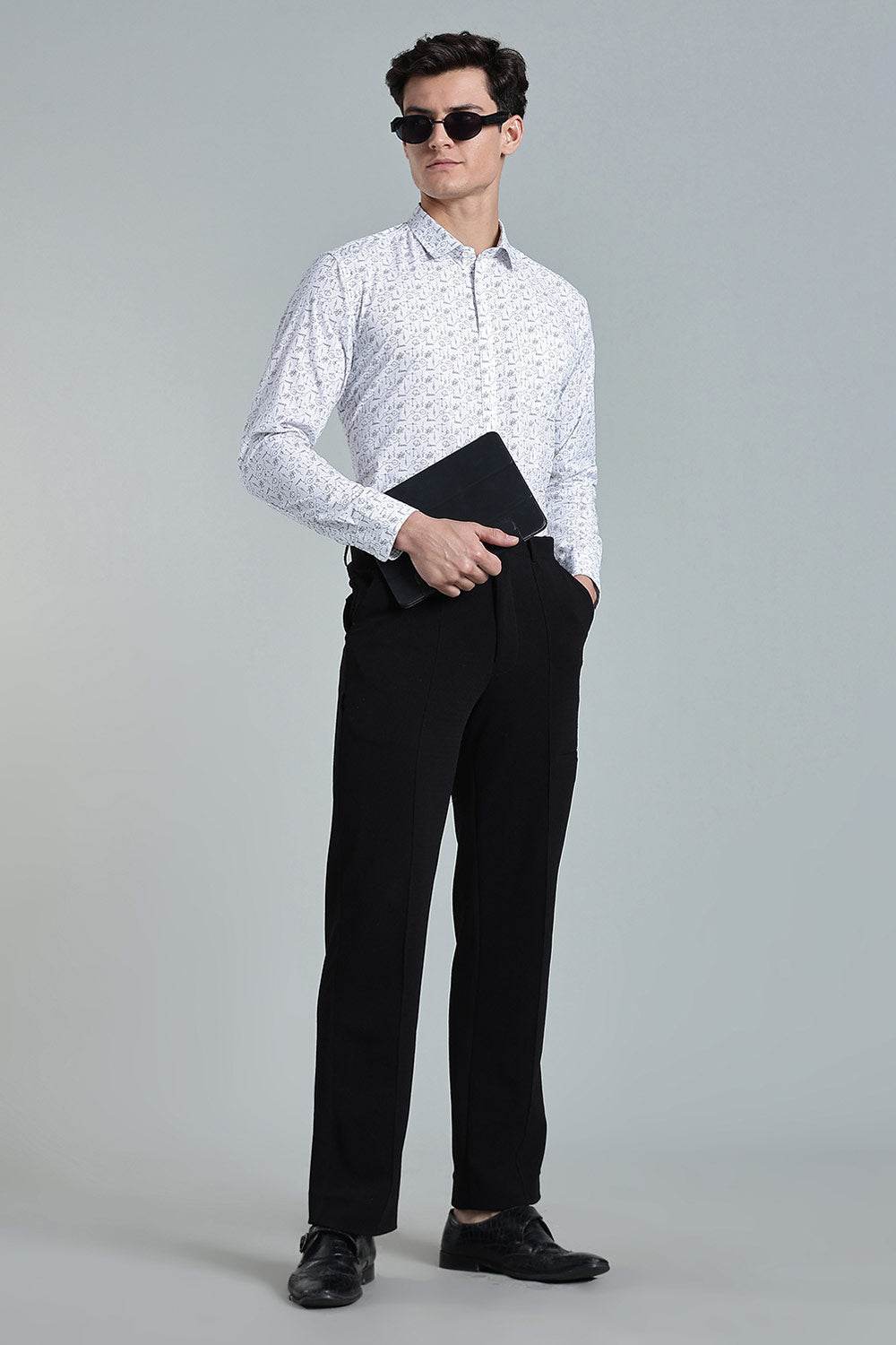 Enhance Men’s Printed Cotton Casual Shirt – Full Sleeves with Button Cuffs & Patch Pocket - White - SA09 - Naidu Hall Family Store