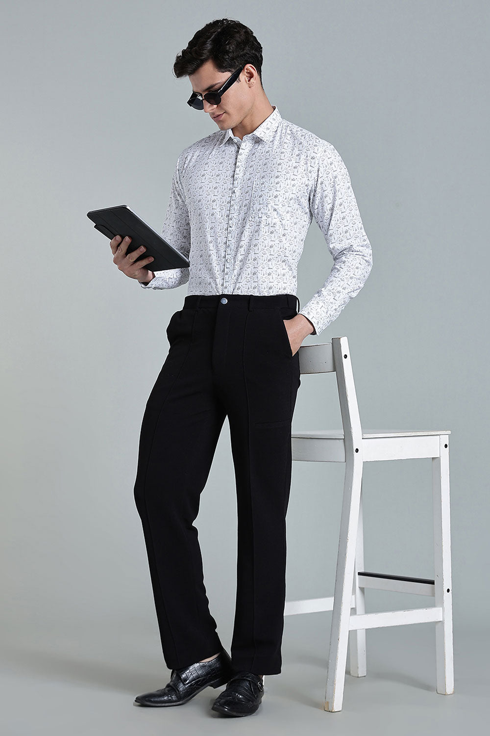 Enhance Men’s Printed Cotton Casual Shirt – Full Sleeves with Button Cuffs & Patch Pocket - White - SA09