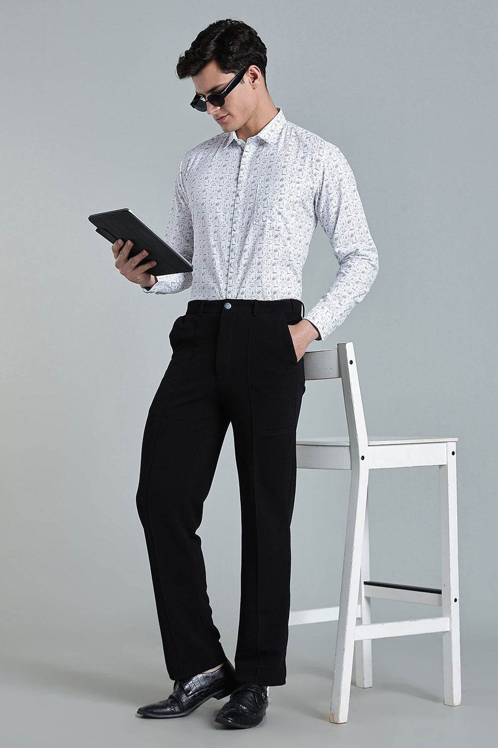 Enhance Men’s Printed Cotton Casual Shirt – Full Sleeves with Button Cuffs & Patch Pocket - White - SA09 - Naidu Hall Family Store