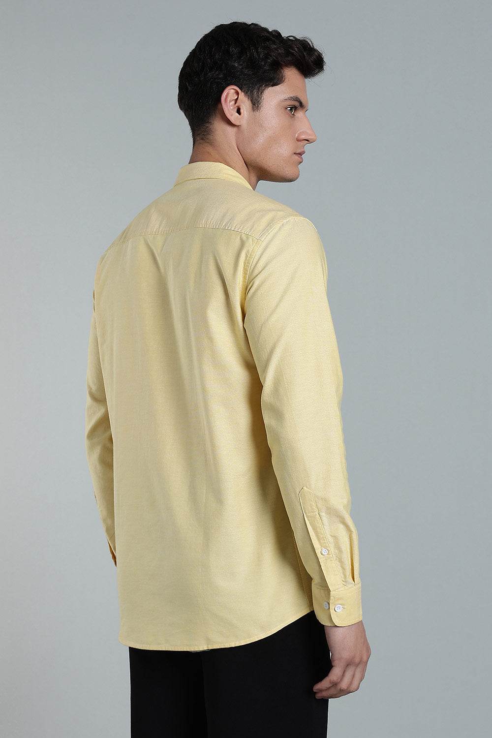 Enhance Men’s Solid Cotton Casual Shirt – Full Sleeves, Patch Pocket & Button Placket - Yellow - SA16 - Naidu Hall Family Store