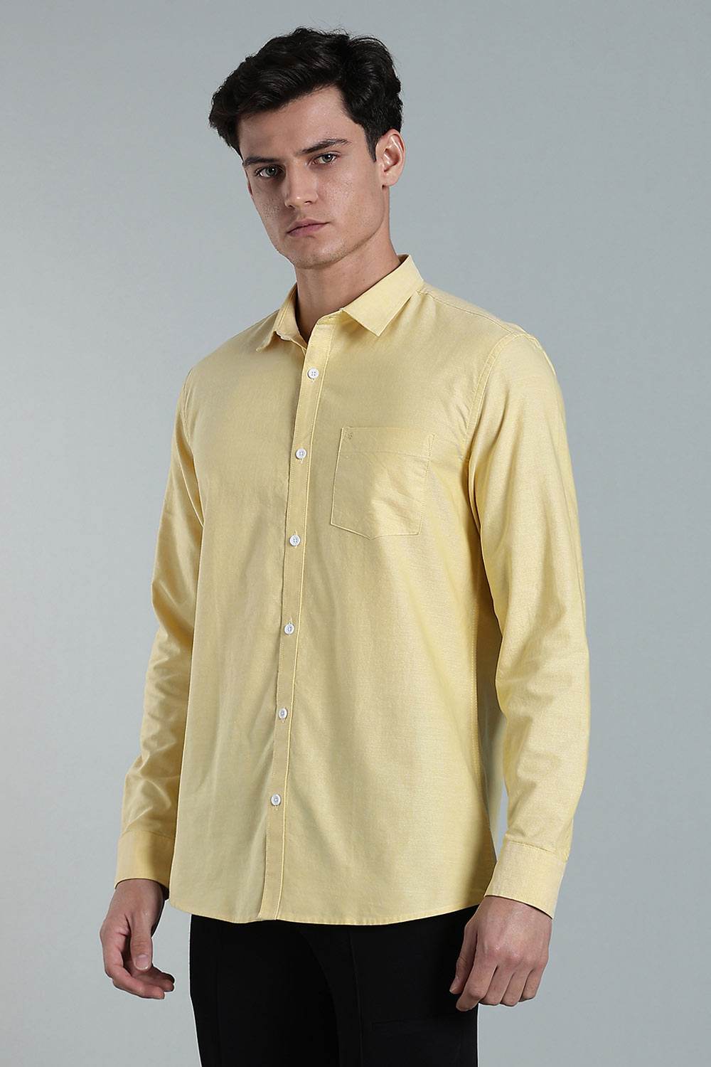 Enhance Men’s Solid Cotton Casual Shirt – Full Sleeves, Patch Pocket & Button Placket - Yellow - SA16 - Naidu Hall Family Store