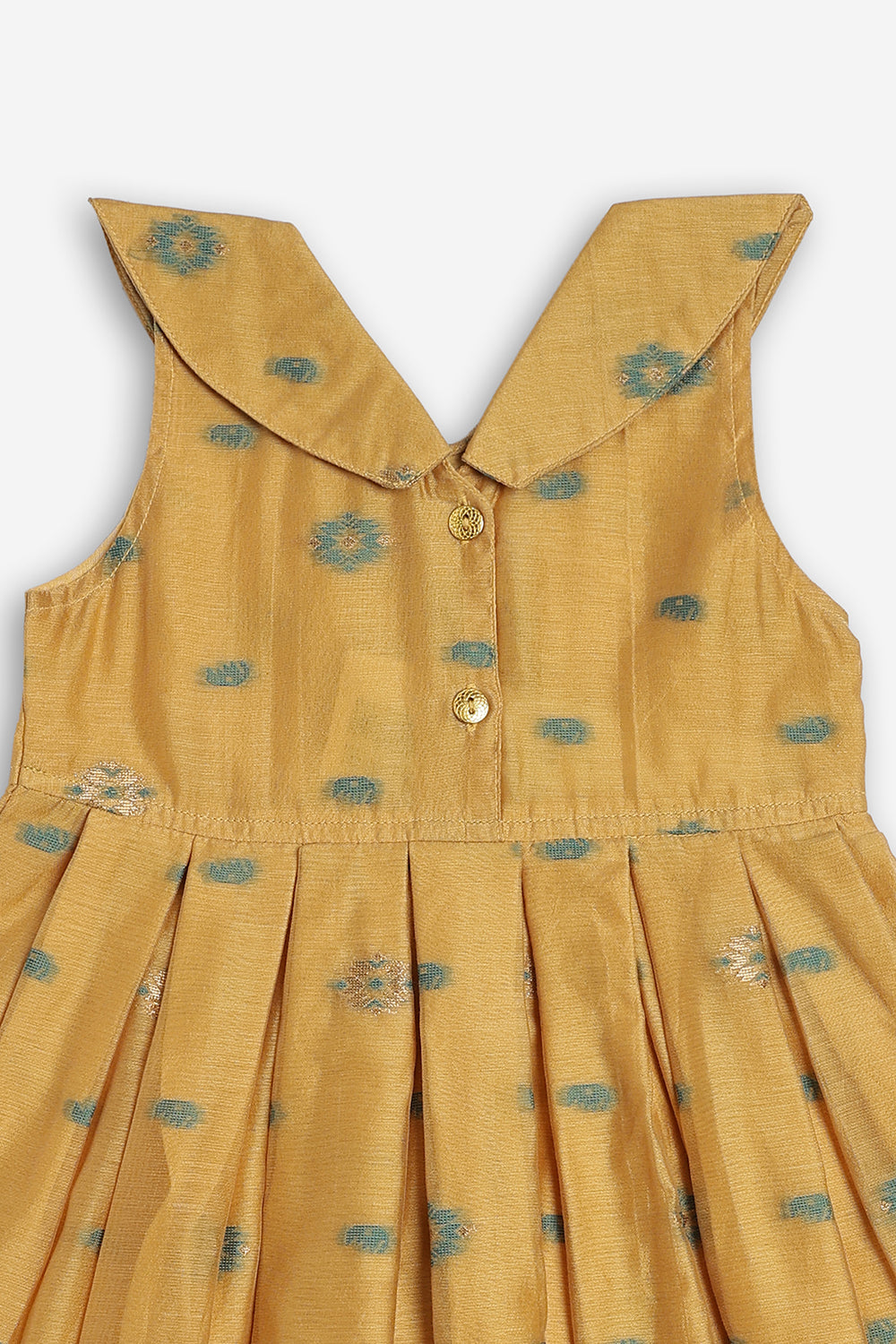 Chittythali Girls Chanderi Ethnic Frock | Peter Pan Collar Dress for Girls | Front Open Party Wear Frock | Traditional Kids Dress for Festive, Wedding & Occasion Wear - FR26