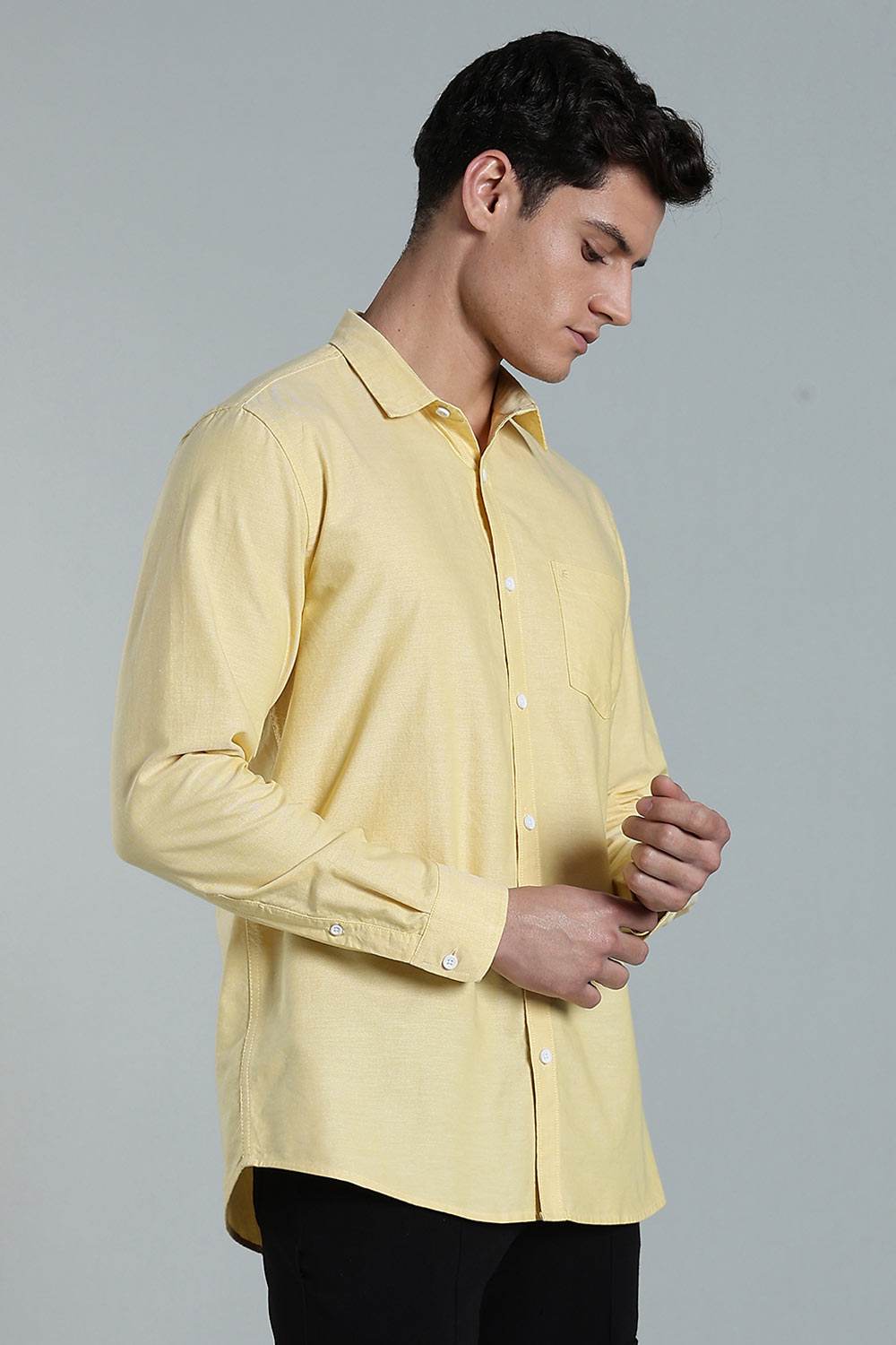 Enhance Men’s Solid Cotton Casual Shirt – Full Sleeves, Patch Pocket & Button Placket - Yellow - SA16 - Naidu Hall Family Store