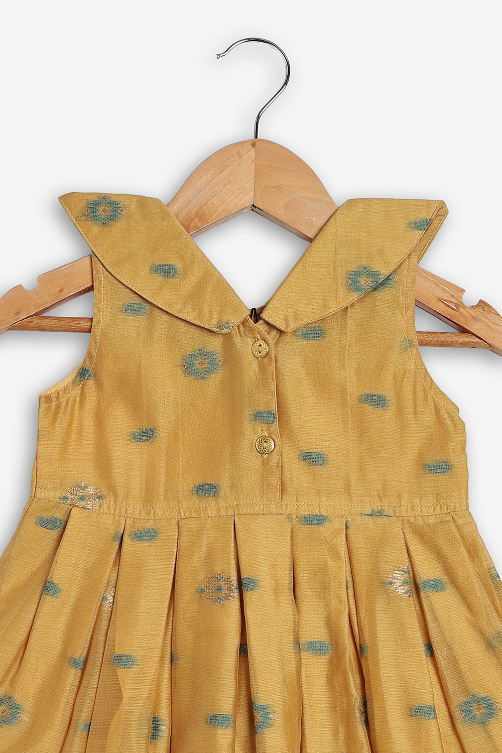 Chittythali Girls Chanderi Ethnic Frock | Peter Pan Collar Dress for Girls | Front Open Party Wear Frock | Traditional Kids Dress for Festive, Wedding & Occasion Wear - FR26