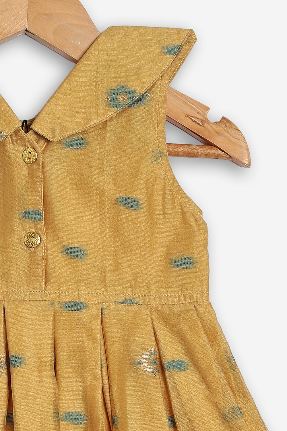 Chittythali Girls Chanderi Ethnic Frock | Peter Pan Collar Dress for Girls | Front Open Party Wear Frock | Traditional Kids Dress for Festive, Wedding & Occasion Wear - FR26
