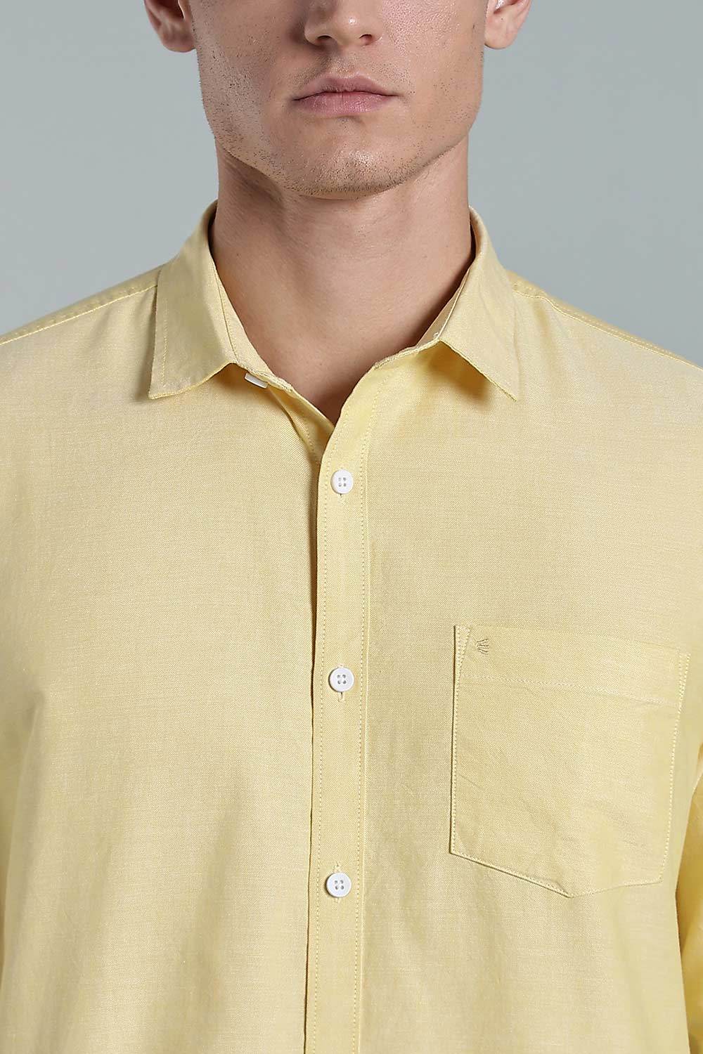 Enhance Men’s Solid Cotton Casual Shirt – Full Sleeves, Patch Pocket & Button Placket - Yellow - SA16 - Naidu Hall Family Store