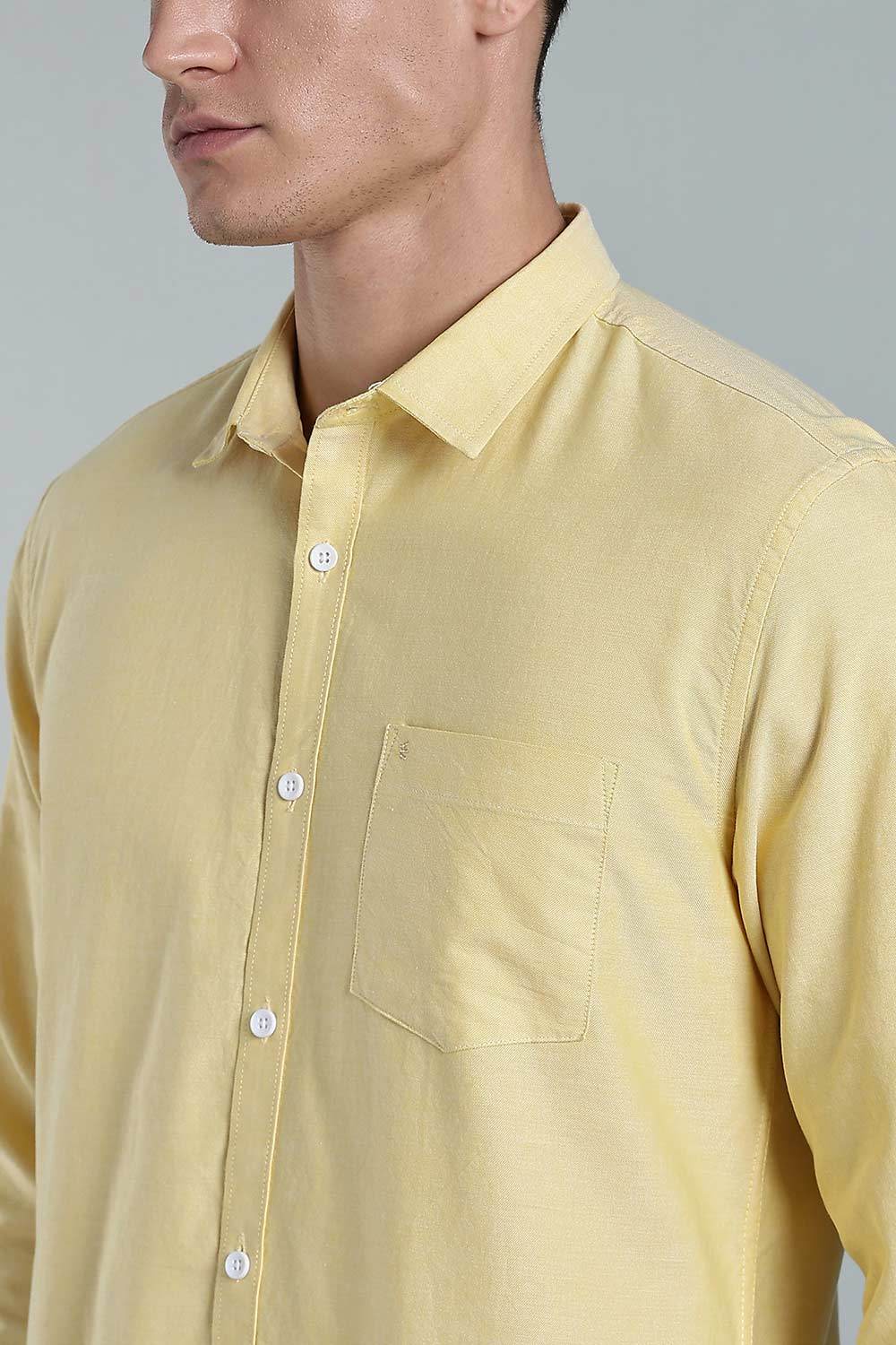 Enhance Men’s Solid Cotton Casual Shirt – Full Sleeves, Patch Pocket & Button Placket - Yellow - SA16 - Naidu Hall Family Store