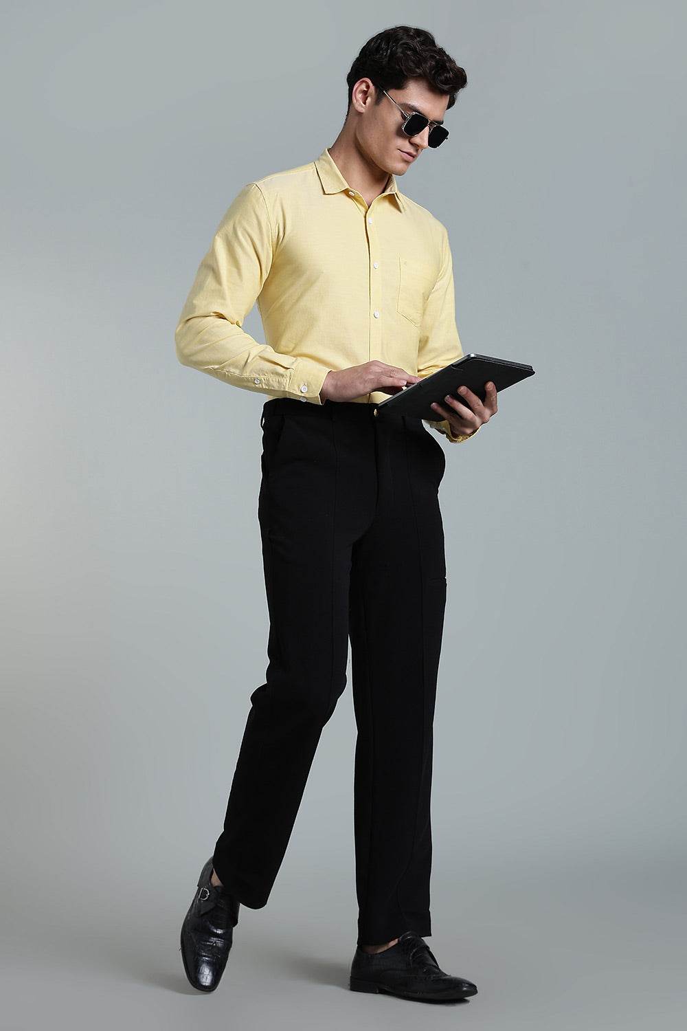 Enhance Men’s Solid Cotton Casual Shirt – Full Sleeves, Patch Pocket & Button Placket - Yellow - SA16 - Naidu Hall Family Store