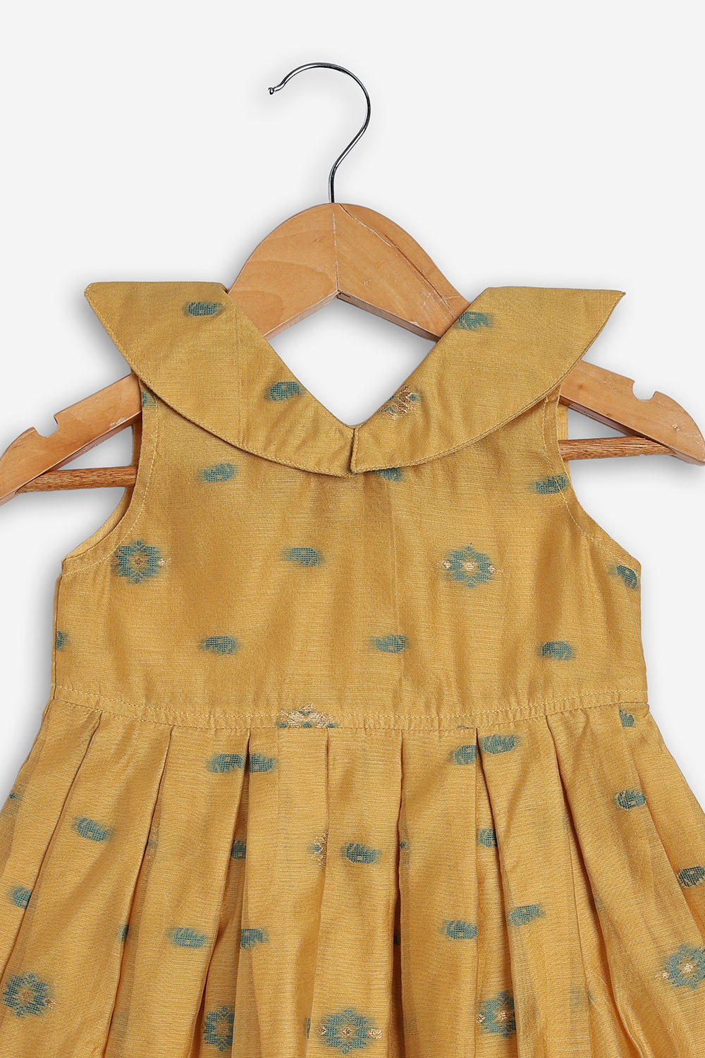 Chittythali Girls Chanderi Ethnic Frock | Peter Pan Collar Dress for Girls | Front Open Party Wear Frock | Traditional Kids Dress for Festive, Wedding & Occasion Wear - FR26