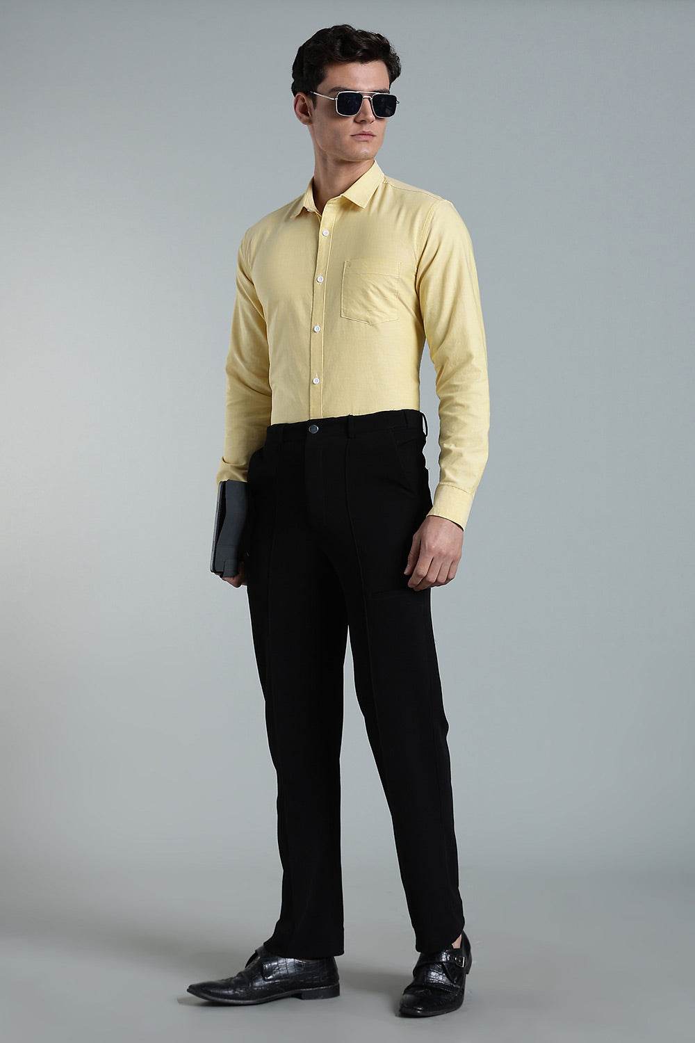 Enhance Men’s Solid Cotton Casual Shirt – Full Sleeves, Patch Pocket & Button Placket - Yellow - SA16 - Naidu Hall Family Store