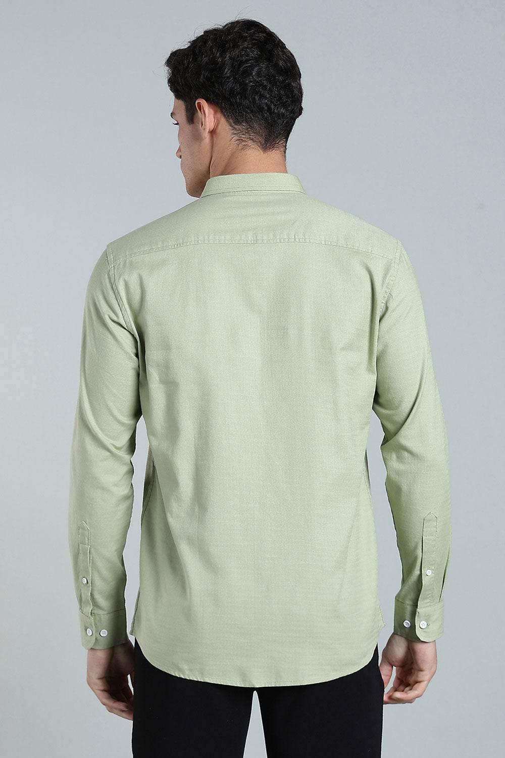Enhance Men’s Solid Cotton Casual Shirt – Full Sleeves, Patch Pocket & Button Placket - Green - SA15 - Naidu Hall Family Store