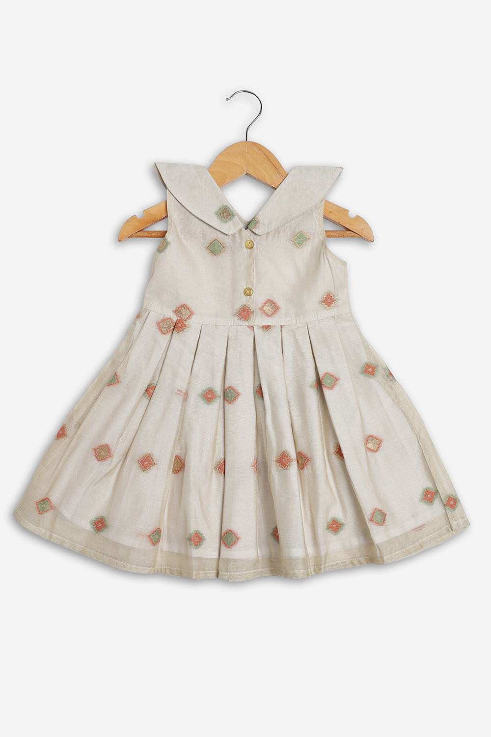 Chittythali Girls Chanderi Ethnic Frock | Peter Pan Collar Dress for Girls | Front Open Party Wear Frock | Traditional Kids Dress for Festive, Wedding & Occasion Wear - FR26