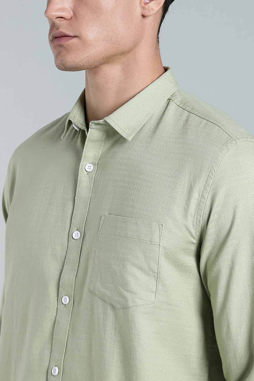 Enhance Men’s Solid Cotton Casual Shirt – Full Sleeves, Patch Pocket & Button Placket - Green - SA15 - Naidu Hall Family Store