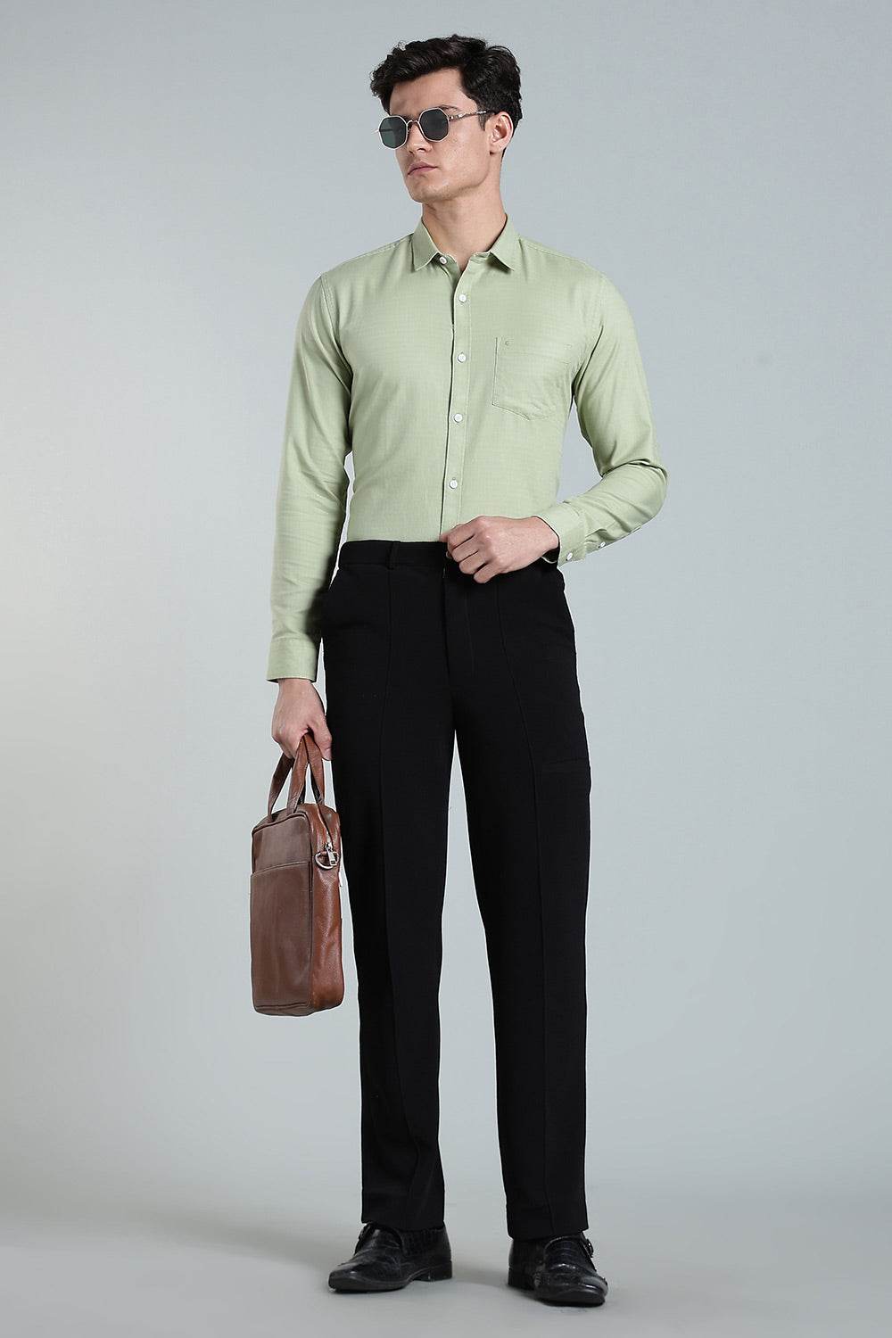 Enhance Men’s Solid Cotton Casual Shirt – Full Sleeves, Patch Pocket & Button Placket - Green - SA15 - Naidu Hall Family Store