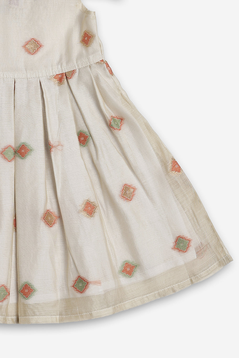 Chittythali Girls Chanderi Ethnic Frock | Peter Pan Collar Dress for Girls | Front Open Party Wear Frock | Traditional Kids Dress for Festive, Wedding & Occasion Wear - FR26