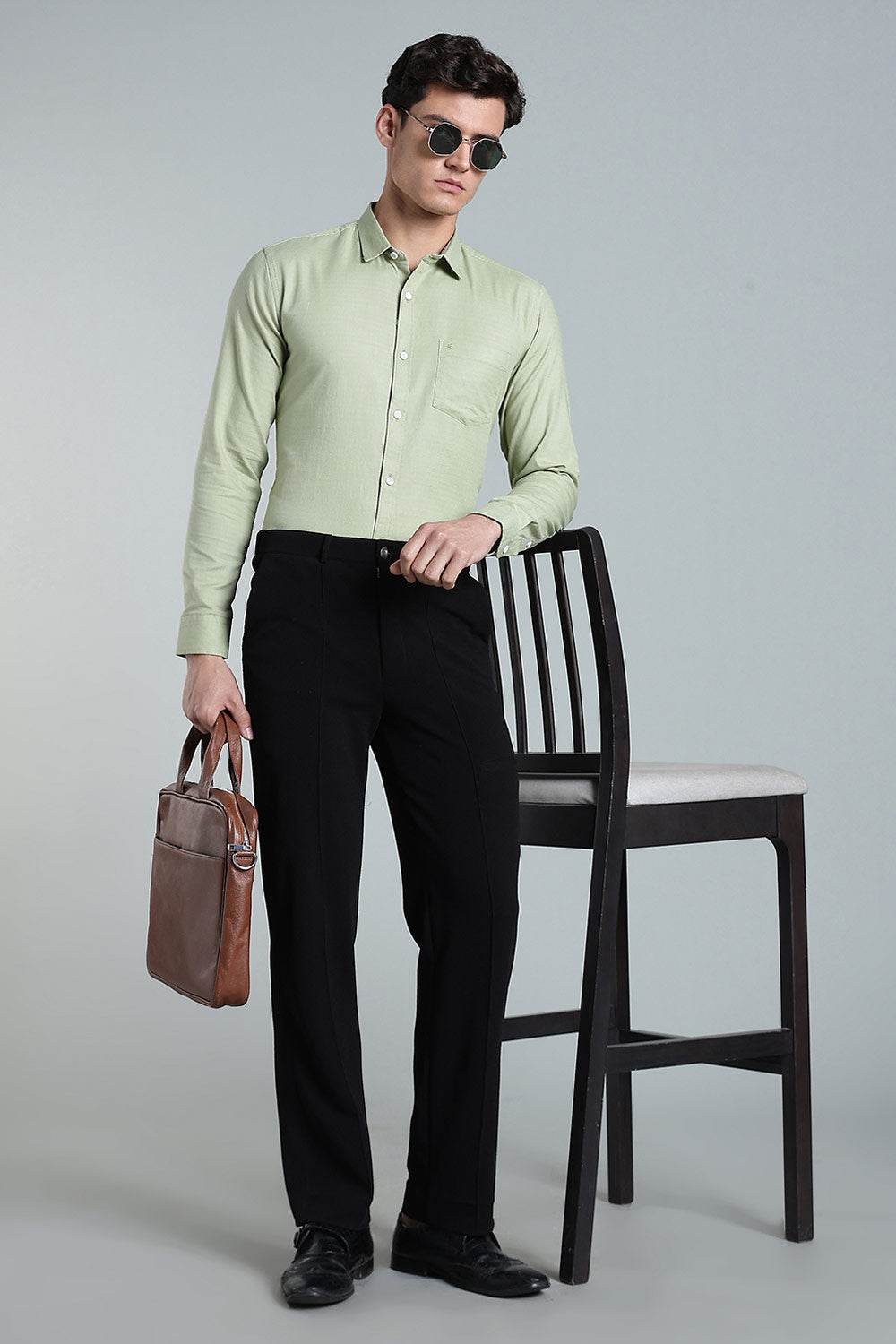 Enhance Men’s Solid Cotton Casual Shirt – Full Sleeves, Patch Pocket & Button Placket - Green - SA15 - Naidu Hall Family Store