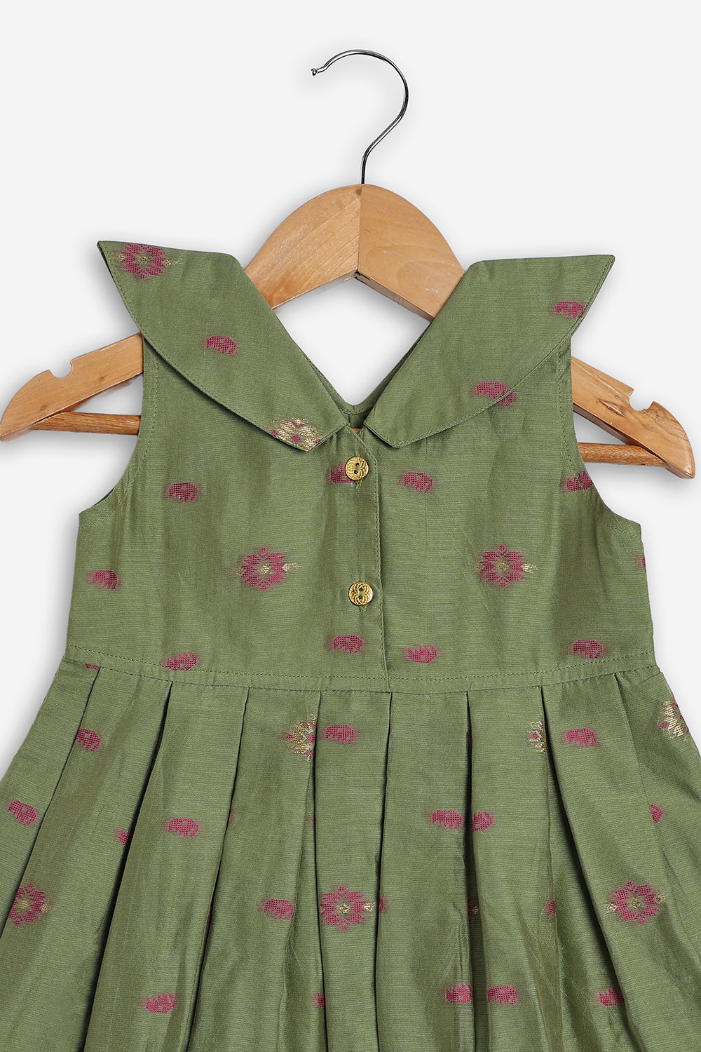 Chittythali Girls Chanderi Ethnic Frock | Peter Pan Collar Dress for Girls | Front Open Party Wear Frock | Traditional Kids Dress for Festive, Wedding & Occasion Wear - FR26