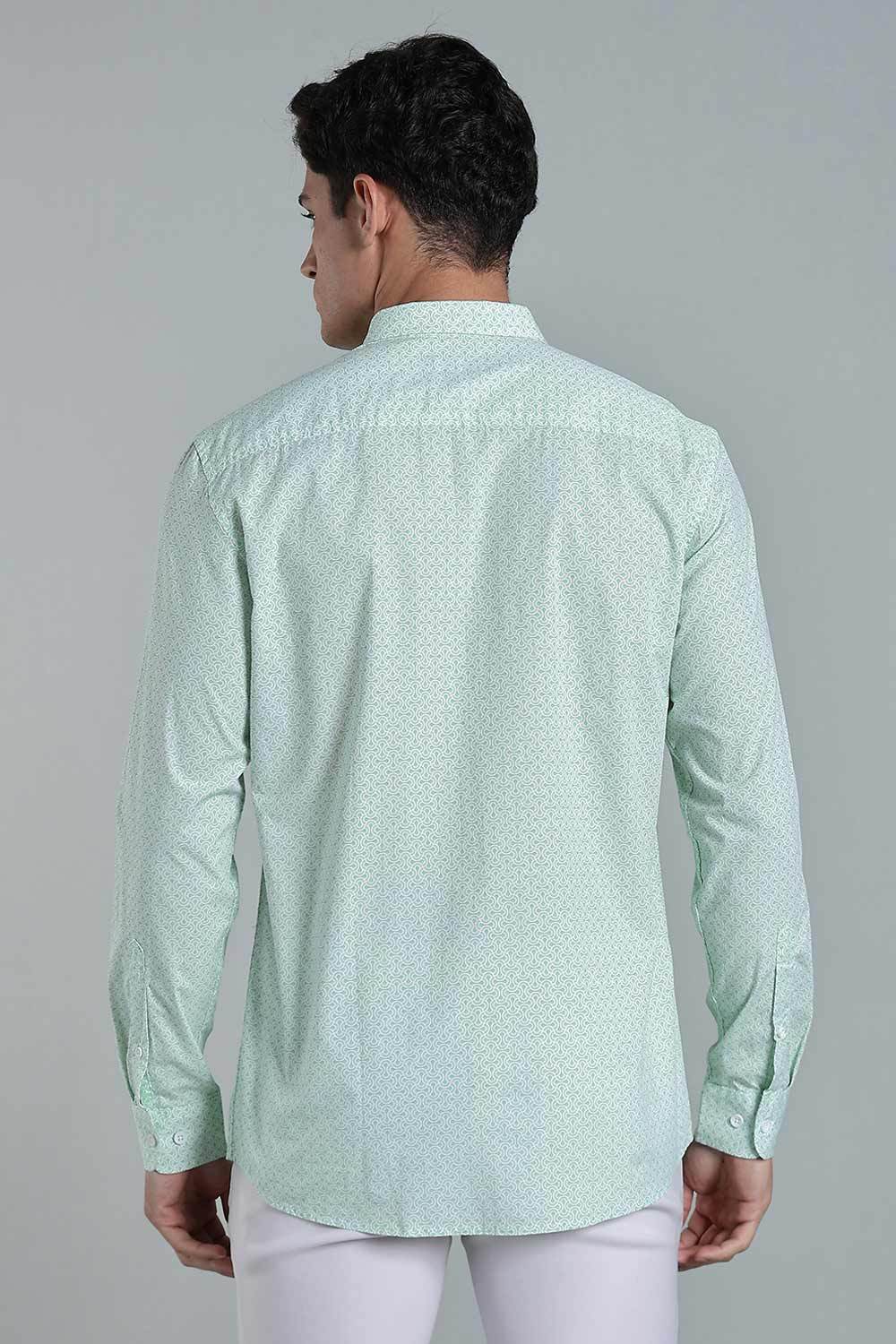 Enhance Men’s Printed Cotton Casual Shirt – Full Sleeves with Button Cuffs & Patch Pocket - Green - SA11 - Naidu Hall Family Store